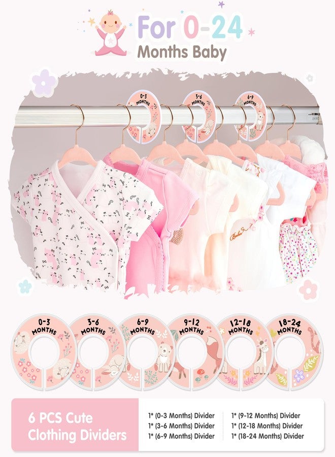 VIS'V Baby Hangers, 11 Inch Velvet Kids Hangers with 6 Pcs Clothes Size Dividers, Infant Toddler Nursery Closet Organization, Non Slip, Pink, 30 Pcs - Image 2